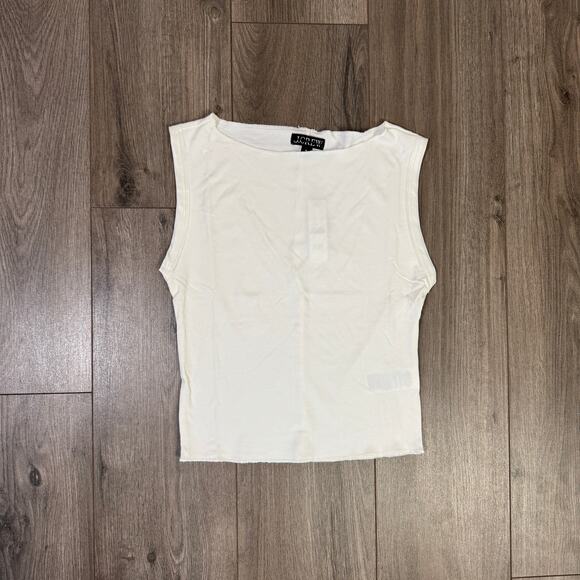 J.Crew Refined Rib Shell Tank WMNS M Cream Pullover Slim Fit Boatneck Satin Trim - Picture 3 of 7